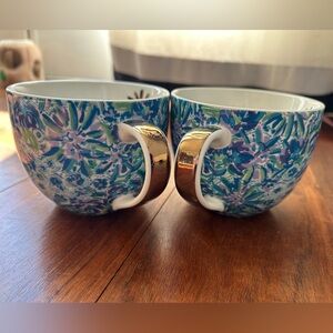 Lilly Pulitzer High Maintenance Floral Patterned Mugs with Gold Handles